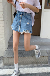 Sexy zerrissener Jeans-Minirock mit hoher Taille